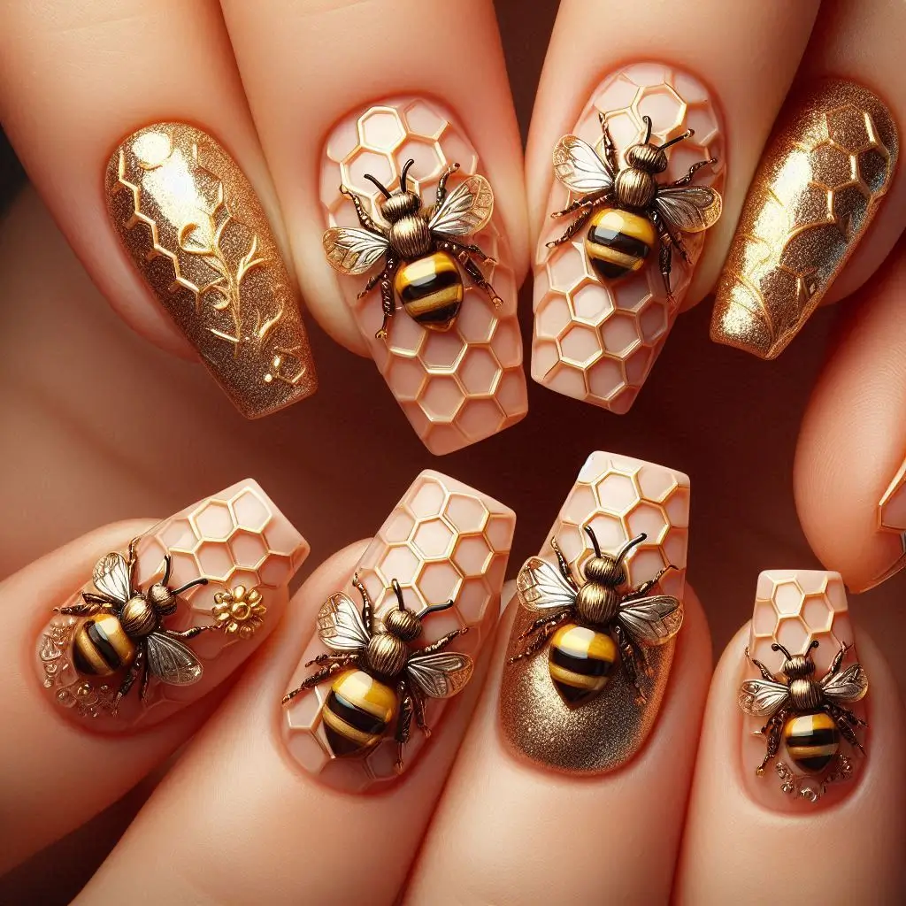 3D Bee Nail Designs