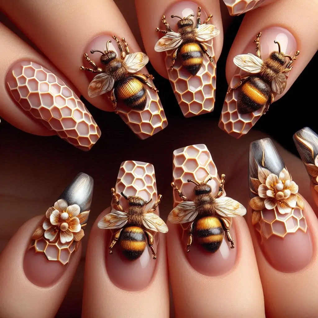 3D Bee Nail Designs