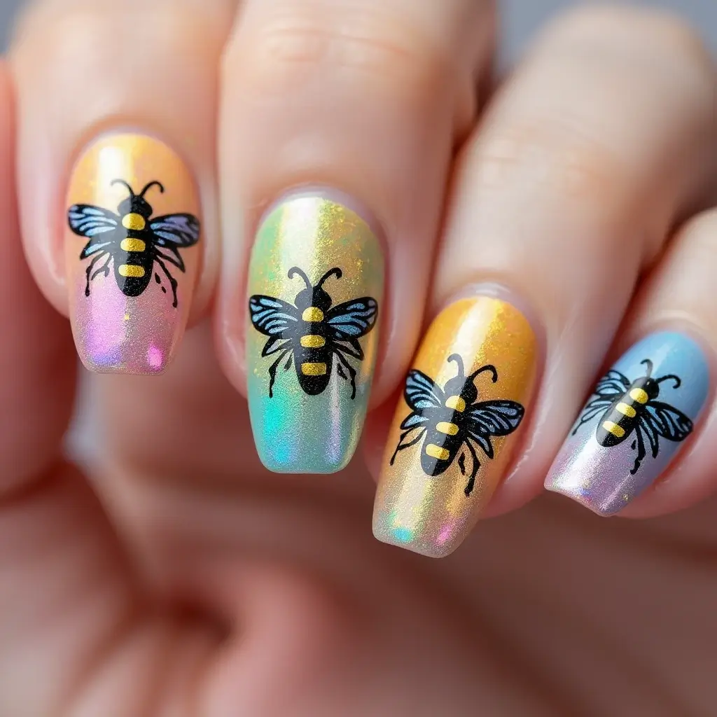 Colorful Bee Nail Designs